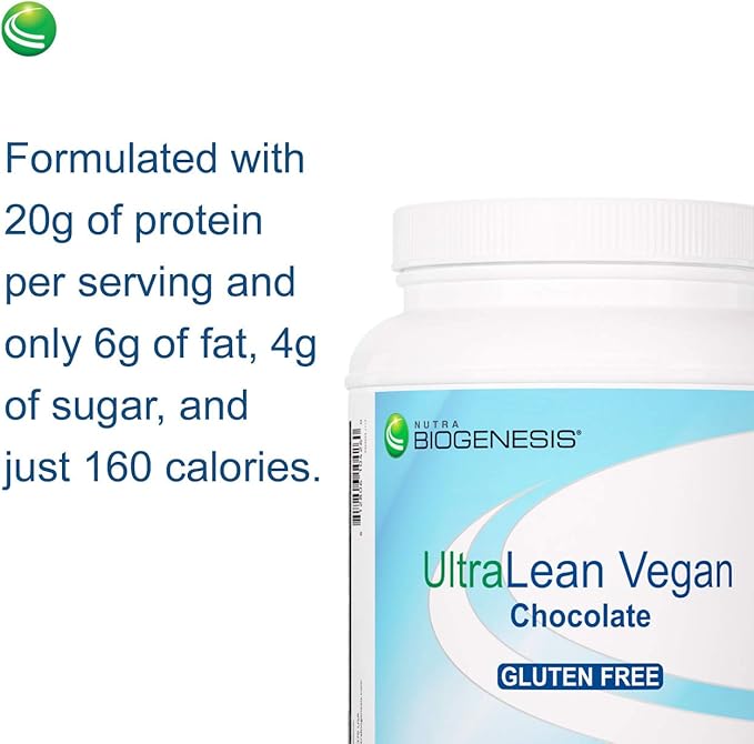 Nutra BioGenesis - UltraLean Vegan Chocolate - Gluten Free Functional Food Shake, Powdered Nutritional Beverage, Plant Based Protein Supplement - 1.4 Lb