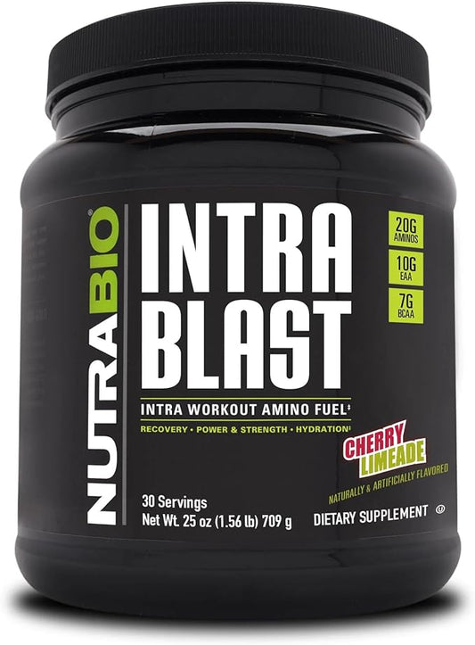 NutraBio Intra Blast BCAA EAA Electrolyte and Hydration Powder - Amino Acid Supplement, EAA/BCAA Powder - Non-GMO and Gluten Free - Cherry Limeade - 30 Servings