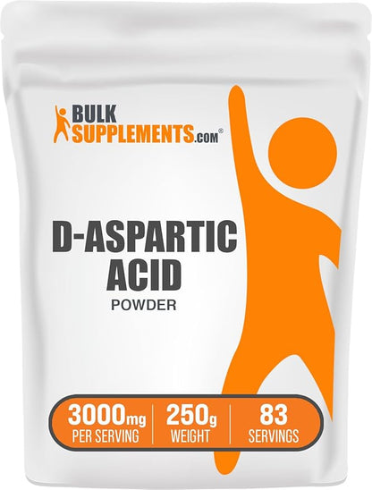 BulkSupplements.com D-Aspartic Acid Powder - DAA Supplement for Men & Women, D-Aspartic Acid 3000mg - Unflavored & Gluten Free, 3000mg per Serving, 250g (8.8 oz) (Pack of 1)