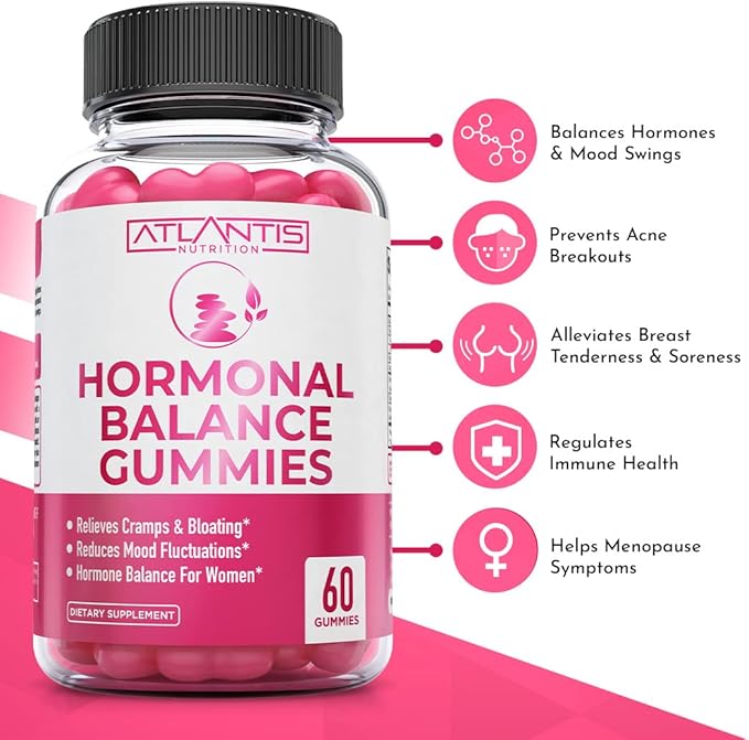 Hormonal Balance For Women & PMS Relief Gummies - Alleviates Cramps, Bloating, Mood Swings, Hot Flashes & Night Sweats - Formulated With Cranberry, Dong Quai & Chasteberry - Menstrual Cramp Relief