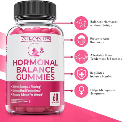 Hormonal Balance For Women & PMS Relief Gummies - Alleviates Cramps, Bloating, Mood Swings, Hot Flashes & Night Sweats - Formulated With Cranberry, Dong Quai & Chasteberry - Menstrual Cramp Relief