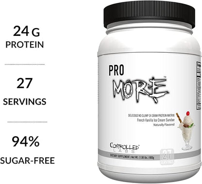 CONTROLLED LABS PROmore Protein Powder (27 Servings) - 24g Protein Per Scoop - 94% Sugar-Free, Premium Smooth-Drink Formula (Chocolate Ice Cream Sundae) (27 Servings, French Vanilla Ice Cream Sundae)