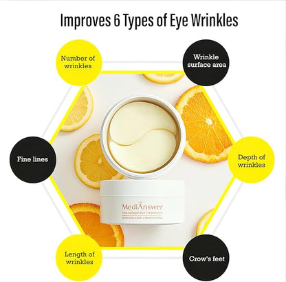 MediAnswer Vita Collagen Eye Cream Patch, K-Beauty Advanced Under Eye Treatment with French 500Da Collagen & Multi-Vitamin Complex (60 Patches)