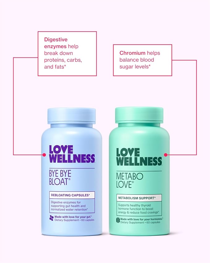 Love Wellness Bye Bye Bloat & Metabolove | Boost & Reduce Bundle | Metabolism Booster for Women Supplement | Digestive Enzymes for Gas & Bloating Relief | Combat Cravings & Boost Energy Supplement