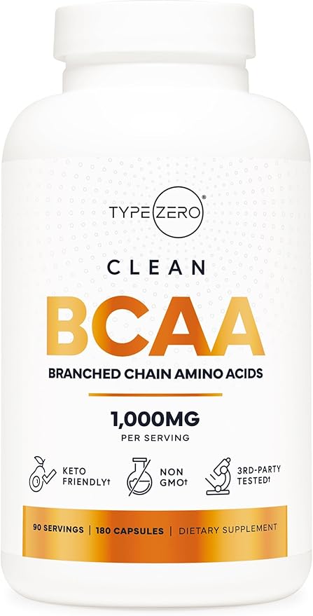 Type Zero BCAA 1000mg (180 Capsules, 90 Servings), Branched Chain Amino Acids (500mg of L-Leucine, 1000mg of L-Isoleucine and L-Valine)