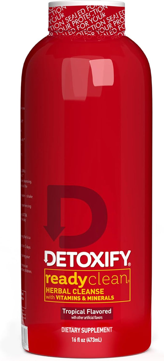 Detoxify – Ready Clean Herbal Cleanse – Tropical – 16 oz – Professionally Formulated Herbal Detox Drink – Enhanced with Milk Thistle Seed Extract & Burdock Root Extract – Plus Sticker.