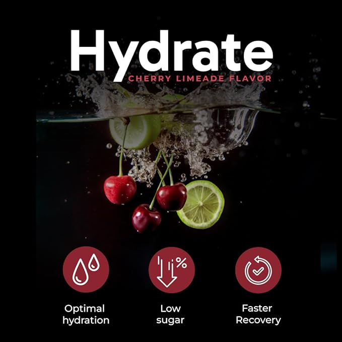 Hydrate Electrolyte Drink Mix | Cherry Limeade Flavor | NSF Certified | Electrolytes, Vitamin C, Magnesium, Zinc, Potassium | Used by Athletes & US Military | Boost Performance | 15 Packs