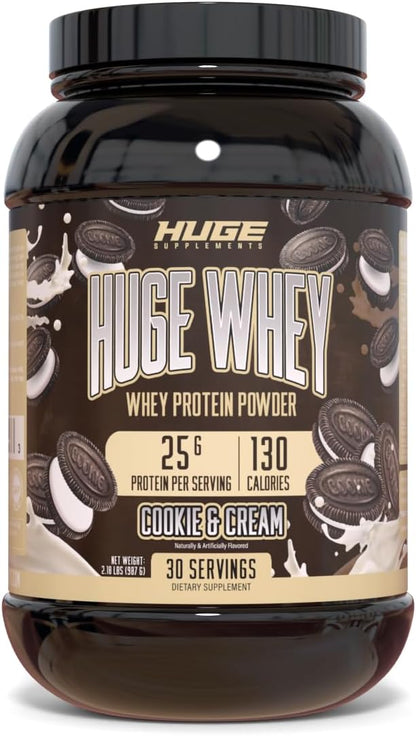 Huge Whey, Protein Powder for Muscle Gain, 25g Protein, 12g EAAs, Supports Muscle Growth, Performance & Recovery (Cookie & Cream, 30 Servings)