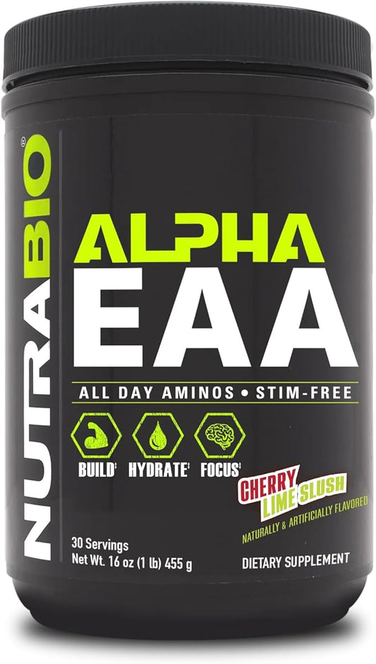 NutraBio Alpha EAA Hydration and Recovery Supplement - Full Spectrum EAA BCAA Matrix with Electrolytes, Nootropics, Coconut Water - Recovery, Energy, Focus, & Hydration Supplement (Cherry Lime Slush)