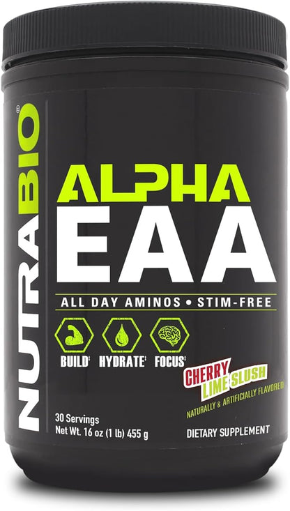 NutraBio Alpha EAA Hydration and Recovery Supplement - Full Spectrum EAA BCAA Matrix with Electrolytes, Nootropics, Coconut Water - Recovery, Energy, Focus, & Hydration Supplement (Cherry Lime Slush)