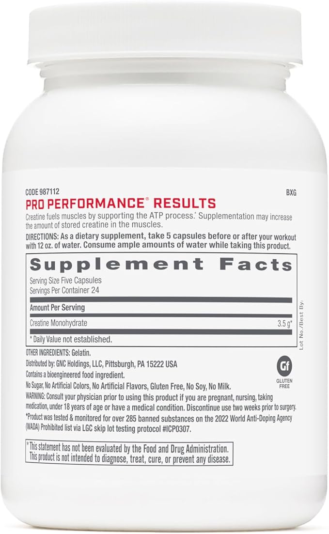 GNC Pro Performance Creatine Monohydrate Pills for Men and Women | 3500mg | Energy Production, Muscle Strength, Performance | 120 Capsules