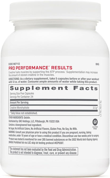 GNC Pro Performance Creatine Monohydrate Pills for Men and Women | 3500mg | Energy Production, Muscle Strength, Performance | 120 Capsules