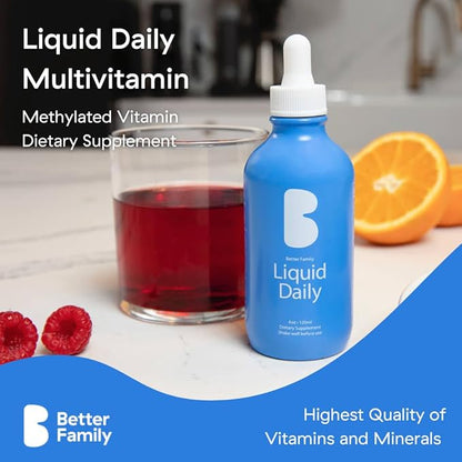 Better Family - Liquid Daily Multivitamin - All-in-One Wellness Drop - All Ages & Genders - Methylated Vitamins - No Sugar or Artificials - Gluten Free, Non-GMO - Dietary Supplement - 4oz (120 ml)