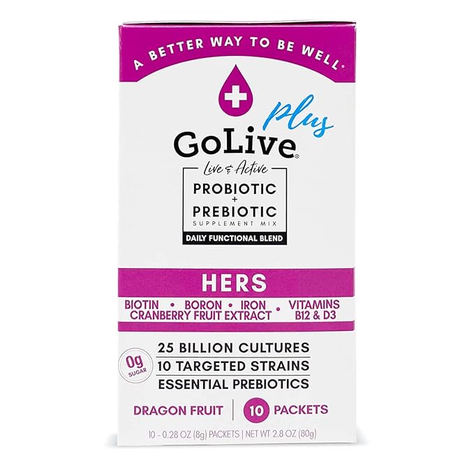 GoLive Hers for Women Sugar-Free Synbiotic (Probiotic & Prebiotic); +25 Billion CFUs; 10 Clinical Strains. Formulated and Recommended by Doctors and Dietitians for Digestion, Metabolism, Immunity.