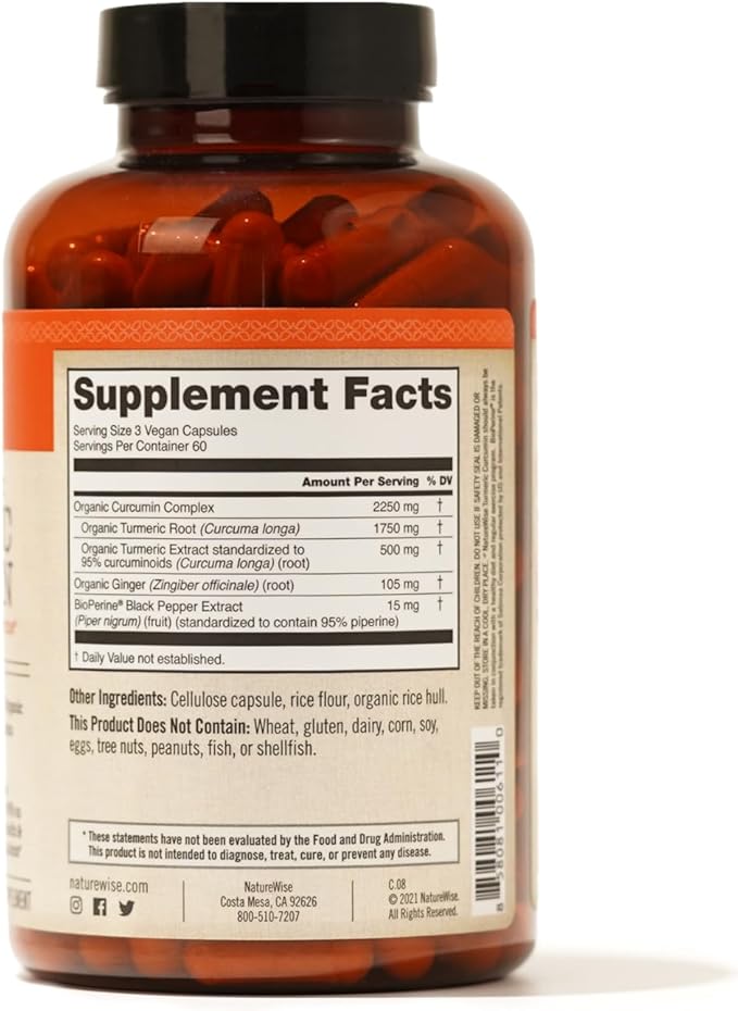 NatureWise Curcumin Turmeric 2250mg | 95% Curcuminoids & BioPerine Black Pepper Extract | Advanced Absorption for Joint Support [2 Month Supply - 180 Count]