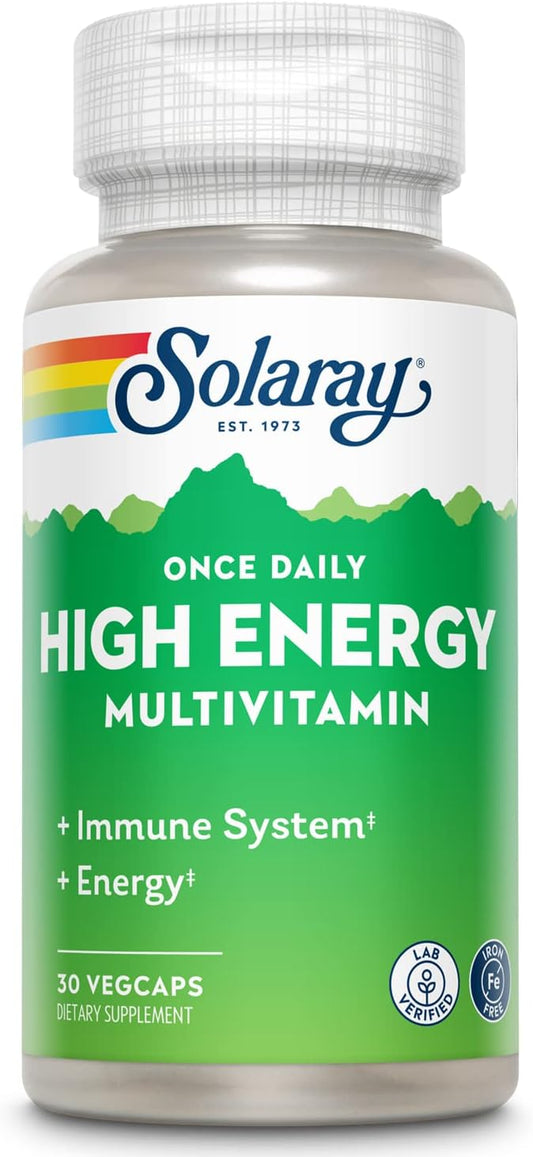 SOLARAY Once Daily High Energy Multivitamin, Iron Free, Immune System and Energy Support, Whole Food and Herb Base Ingredients, Men’s and Women’s Multi Vitamin (30 Servings, 30 VegCaps)
