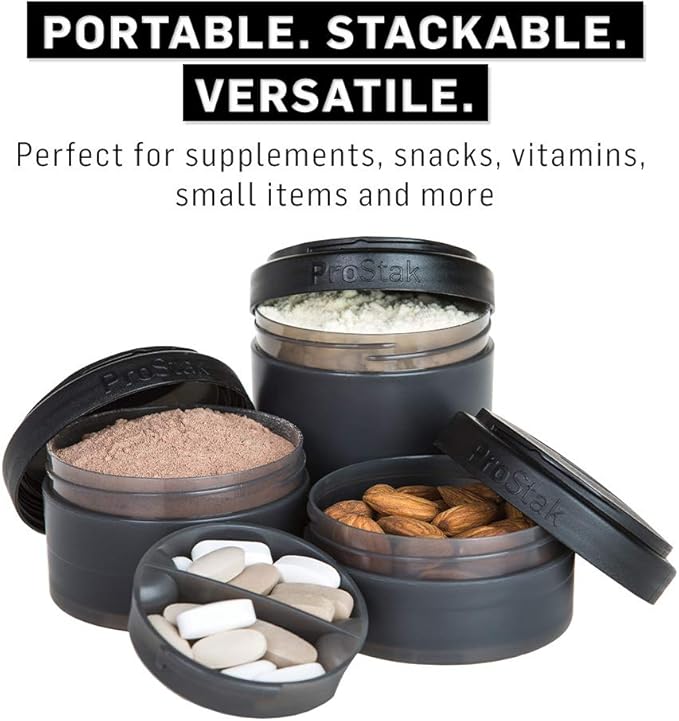 BlenderBottle Shaker Bottle with Pill Organizer and Storage for Protein Powder, ProStak System, 22-Ounce, Navy