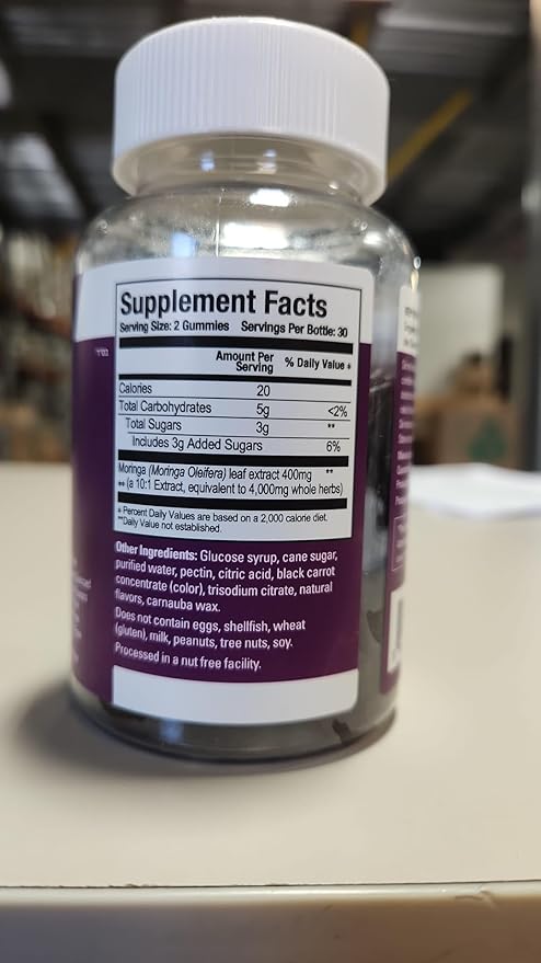 Moringa Gummies for Adults & Teens - Moringa Leaf Extract 4000mg - Immune Support, Energy Booster, Better Mood Support - Chewable Green Superfood - Vegan, Gelatin Free - Strawberry Flavored Gummy