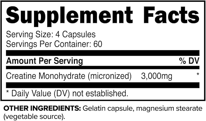 Primaforce Creatine Monohydrate Capsules - 240 Capsules, 3,000mg per Serving, Gluten Free and Non-GMO