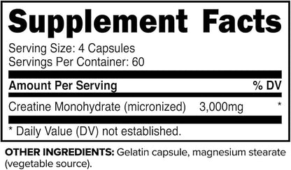 Primaforce Creatine Monohydrate Capsules - 240 Capsules, 3,000mg per Serving, Gluten Free and Non-GMO