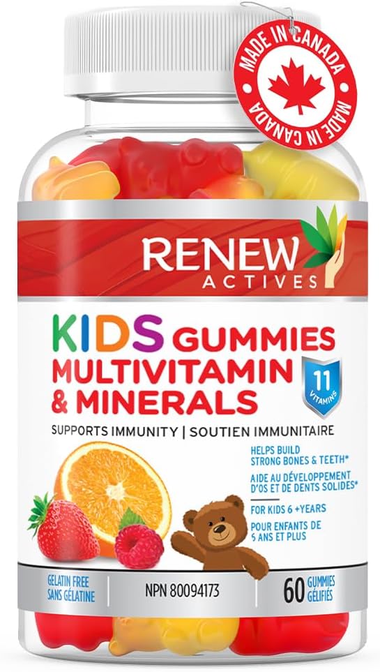 Renew Actives Kids Multivitamin Gummies – Promotes Health & Wellness – Supports Healthy Hair, Skin, Nails, Eyesight, Strong Bones, Teeth & Gums – Tasty, Nutrient-Rich for Growing Kids – 60 Gummies