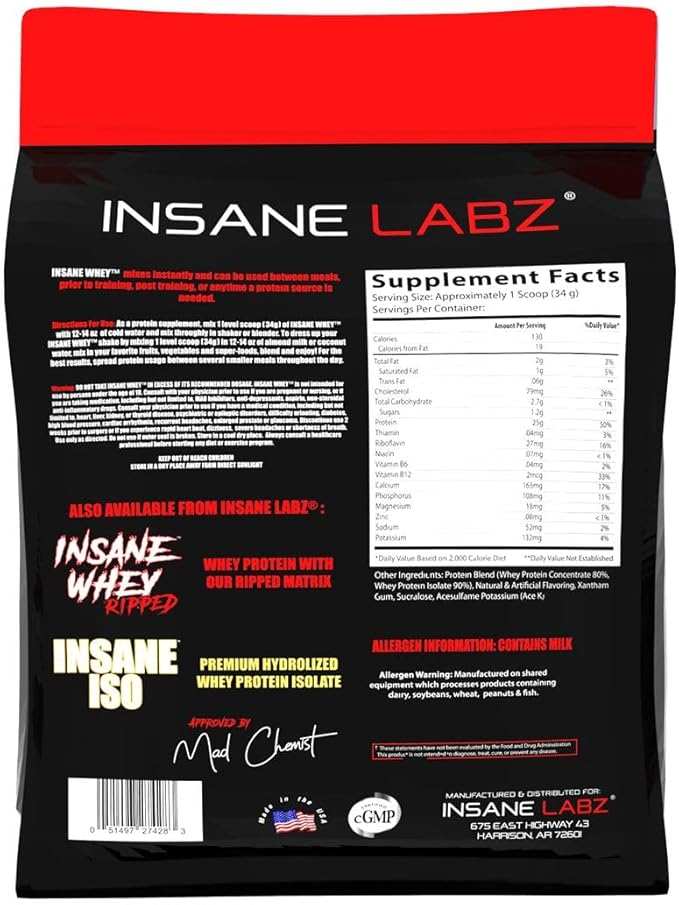 Insane Labz Insane Whey,100% Muscle Building Whey Protein, BCAA Amino Profile, Mass Gainer, Meal Replacement (Vanilla 120 Servings)