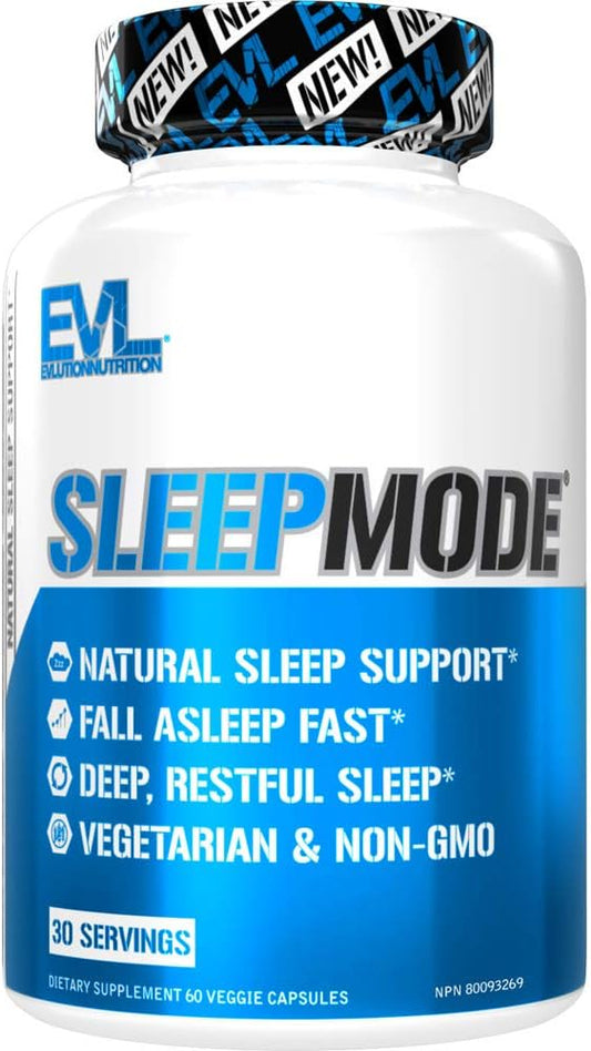 Evlution Nutrition Herbal Complex Sleep Supplements for Adults Gentle Sleep Support Adult Melatonin Pills with Valerian L-Tryptophan Lemon Balm and More - Restful Calm Sleep Capsules - 30 Servings