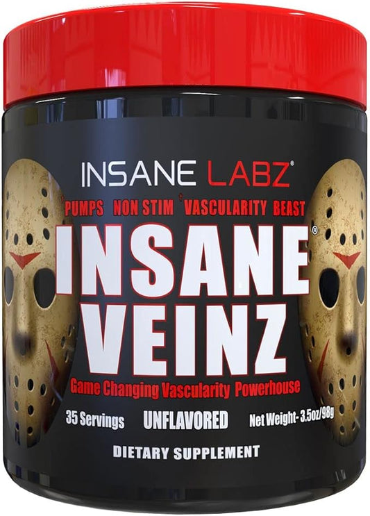 Insane Labz Insane Veinz Non Stimulant NO Enhancing Powder, Nitric Oxide Booster, Loaded with Agmatine Sulfate and Betaine Anhydrous, Increase Vascularity, 35 Srvgs