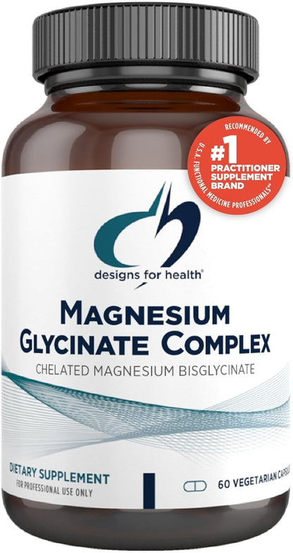 Designs for Health Magnesium Glycinate Complex - Chelated Magnesium Bisglycinate + High Absorption Magnesium Oxide for Heart Health, Immune Support & Bone Strength - Vegan (60 Capsules)