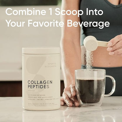 Sports Research Collagen Peptides for Women & Men - Hydrolyzed Type 1 & 3 Collagen Powder Protein Supplement for Healthy Skin, Nails, Bones & Joints - Easy Mixing Vital Nutrients & Proteins