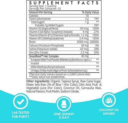 Sugarbear Hair Vitamin Gummy 2 Month Supply & 2 Pure Batana Natural Hair Growth Oil-Extra Strength Biotin 6000mcg, Women, Men, Vegan Vitamin B12, MSM, Inositol, Elderberry, Kosher, Halal, Cruelty-Free