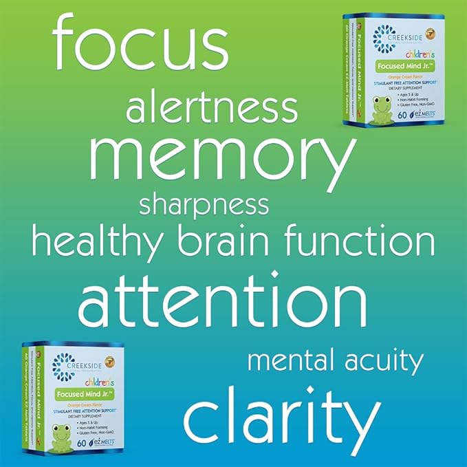 Focused Mind Jr., Focus and Memory Support for Children, Pediatrician Formulated, Stimulant Free Attention Support with Inositol, DMAE, Sugar-Free, Vegan, 60 EZ Melt Tablets