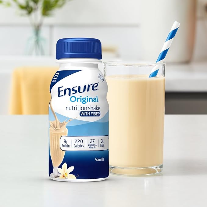 Ensure Original Vanilla Nutrition Shake with Fiber| Meal Replacement Shake | Ready To Drink | 9g Protein, 27 Vitamins and Minerals | 8 fl oz - 24 Pack