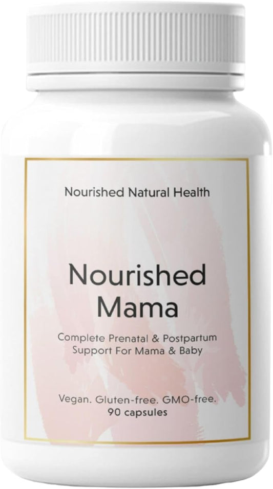 Nourished Mama Prenatal Multi Vitamin - Vegan Multivitamin for Preconception, Pregnancy, Postpartum and Breastfeeding Support - Iron-Free with Methylated Folate & High Dose Choline - 1 Bottle