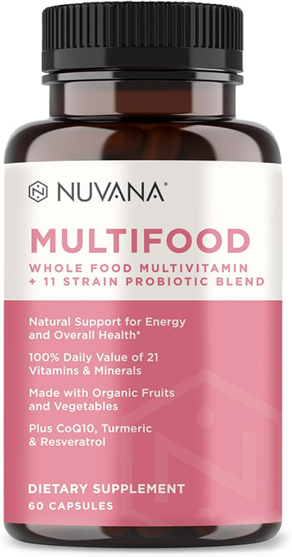 Multifood Whole Food Multivitamin for Women | 21 Organic Fruits & Vegtables | Tumeric Boosts Energy, Supports Gut & Immune Health | Prebiotics & Probiotics | 60 Capsules