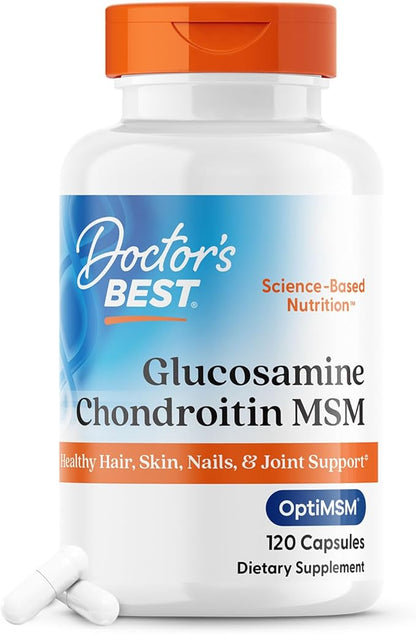 Doctor's Best Glucosamine Chondroitin Msm with OptiMSM Capsules, Supports Healthy Joint Structure, Function & Comfort, Non-GMO, Gluten Free, Soy Free, 120 Count (Pack of 1)