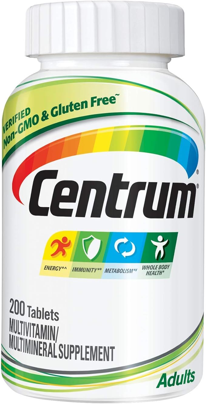 Centrum Adult Multivitamin/Multimineral Supplement with Antioxidants, Zinc, Vitamin D3 and B Vitamins, Gluten Free, Non-GMO Ingredients - 200 Count