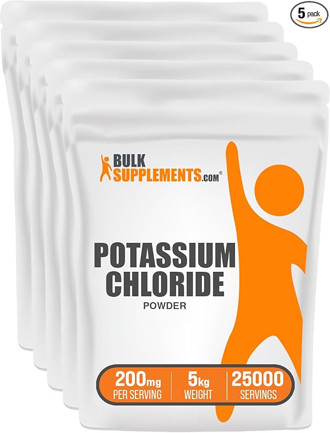 BulkSupplements.com Potassium Chloride Powder - Potassium Supplement Powder, Potassium Chloride Salt Substitute, Potassium Salt - Gluten Free, 200mg per Serving, 5kg (11 lbs) (Pack of 5)