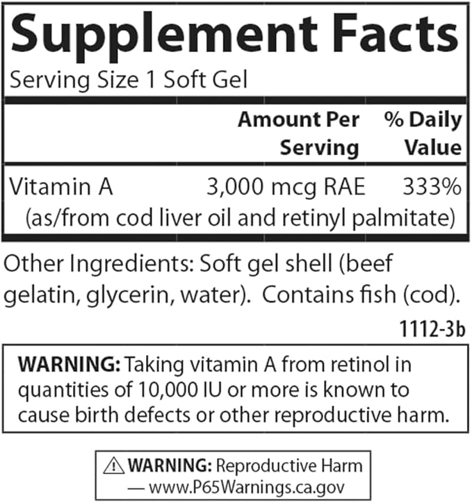 Carlson - Vitamin A, 10000 IU (3000 mcg RAE), Vision Health, 250 Softgels