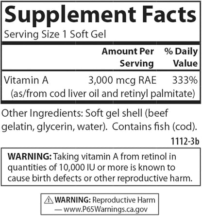 Carlson - Vitamin A, 10000 IU (3000 mcg RAE), Vision Health, 250 Softgels