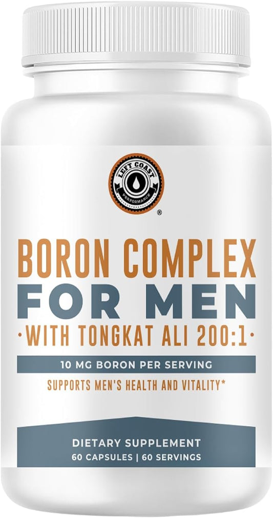 Boron Supplement For Men With Tongkat Ali - Boron 10mg, Vitamin D3, Zinc Picolinate 30mg, Longjack Tongkat Ali For Men - Boron Citrate For Men’s Health - Non GMO, Gluten Free, No Allergens - 60 ct
