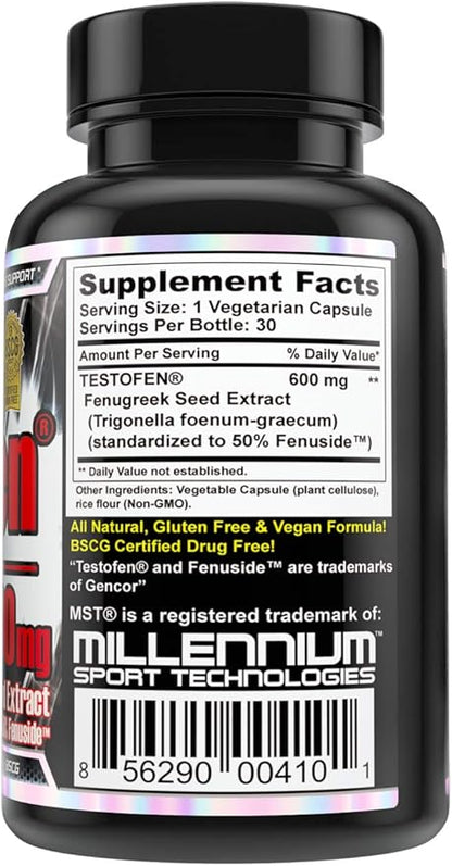 MST Testofen, Fenugreek Seed Extract, Standardized to 50% Fenuside™, 600mg, 30 Count, BSCG Certified Drug Free