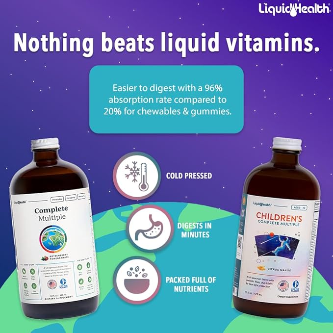 LIQUIDHEALTH Whole Family Complete Liquid Multivitamin Bundle with Adult Complete Multiple & Children's Complete Multiple - Immune Support Vitamins & Minerals, Adults, Kids, Toddlers, Vegan, Non-GMO