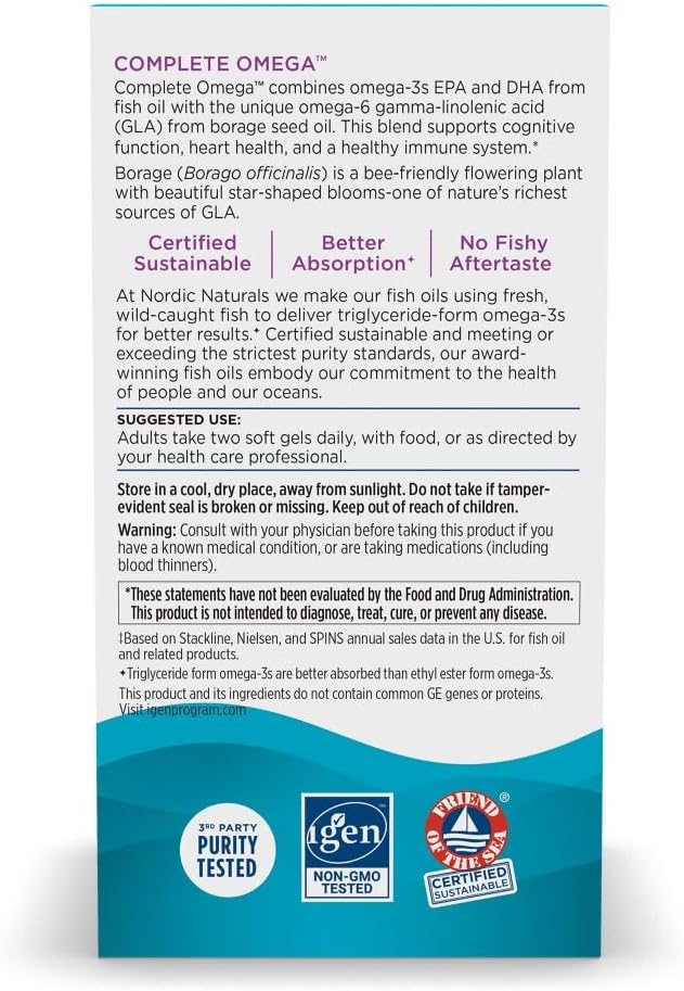 Nordic Naturals Complete Omega, Lemon Flavor - 60 Soft Gels - 565 mg Omega-3 - EPA & DHA with Added GLA - Healthy Skin & Joints, Cognition, Positive Mood - Non-GMO - 30 Servings