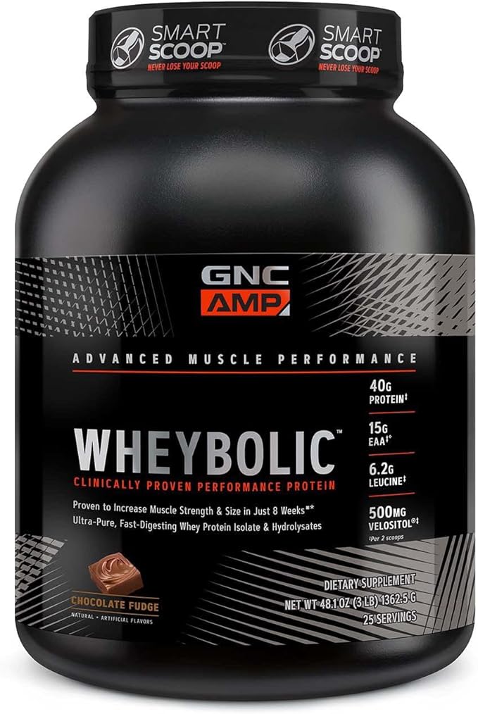 GNC AMP Wheybolic Whey Protein Powder Isolate with BCAA| Targeted Muscle Building and Workout Support Formula | Gluten Free | Chocolate Fudge | 25 Servings