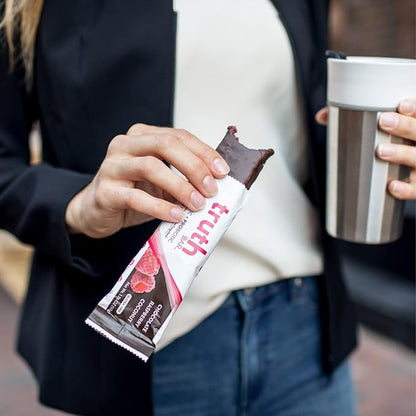 Truth Bar Prebiotic & Probiotic Keto Snack Vegan Bars with Omega-3's - Synbiotic High Fiber Snacks - Low Sugar, Kosher, Gluten Free - Dark Chocolate Coconut Raspberry Truffle (Pack of 12)