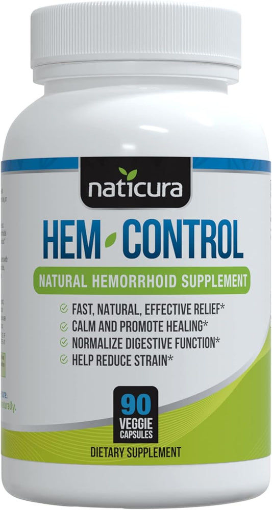 Hem-Control - Fast Effective Hemorrhoid Treatment Supplement - Powerful Formula to Promote Symptom Relief, Shrinking of Hemorrhoids, Ease Discomfort - 90 Vegan Capsules - Made in USA