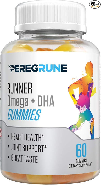 Runner Omega 3, 6, and 9 Gummies Plus DHA - Daily Running Supplements – 50% Less Sugar – Heart & Joint Health Gummy for Athletes – GMP Certified