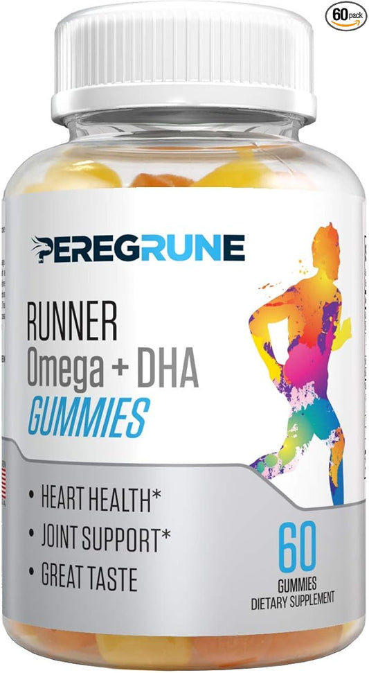 Runner Omega 3, 6, and 9 Gummies Plus DHA - Daily Running Supplements – 50% Less Sugar – Heart & Joint Health Gummy for Athletes – GMP Certified