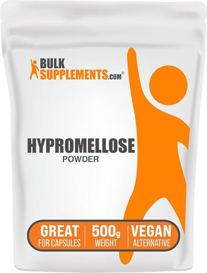 BulkSupplements.com Hypromellose Powder - Hydroxylpropyl Methylcellullose, HPMC Powder - Excipient & Thickening Agent- Vegan Alternative, 500g (1.1 lbs) (Pack of 1)